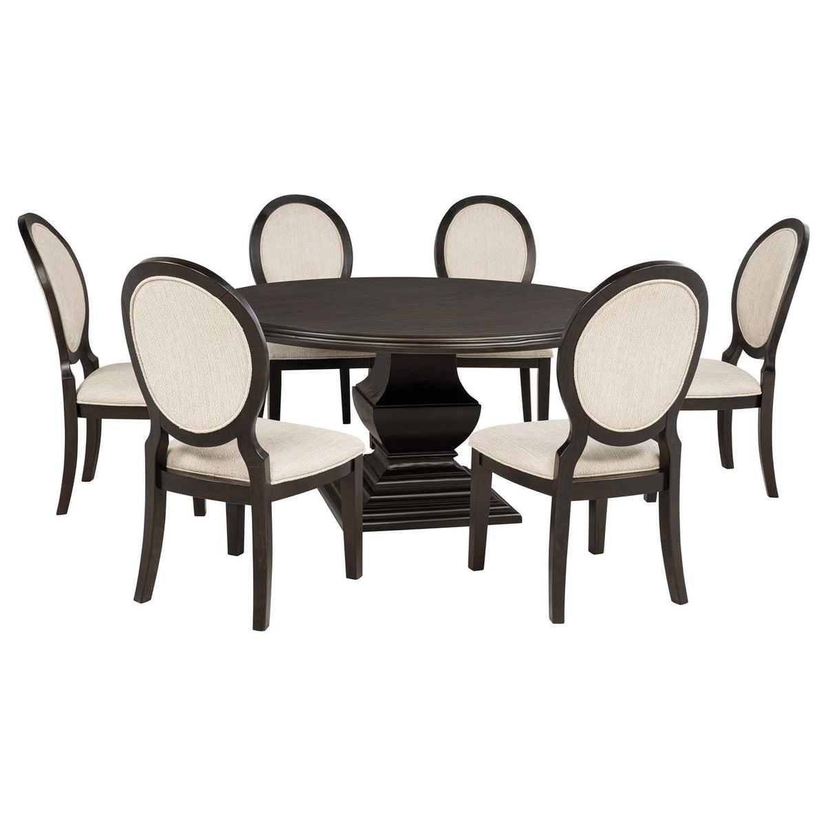 109230-S7 Twyla 7-piece Round Wood Dining Room Table Set Dark Cocoa