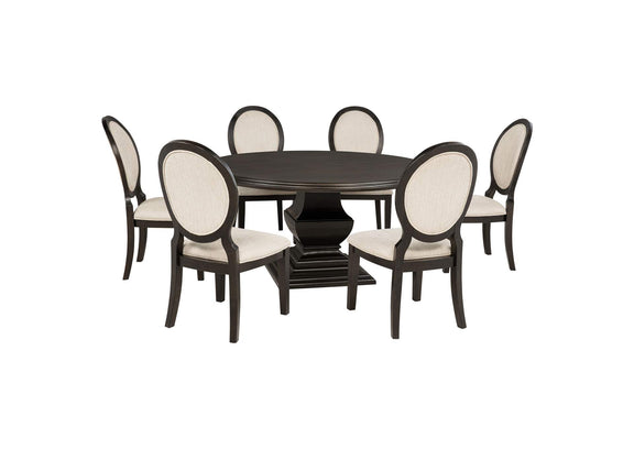 109230-S7 Twyla 7-piece Round Wood Dining Room Table Set Dark Cocoa