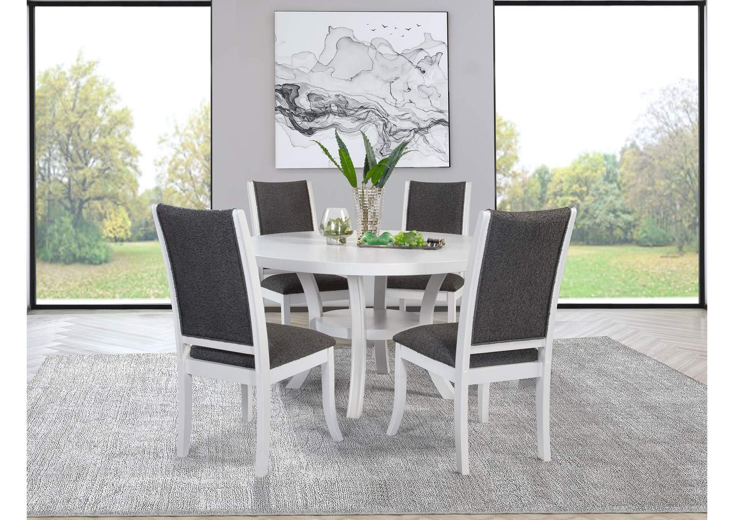 109330-S5 Judd 5-piece 54-inch Round Wood Dining Table Set Pearl White