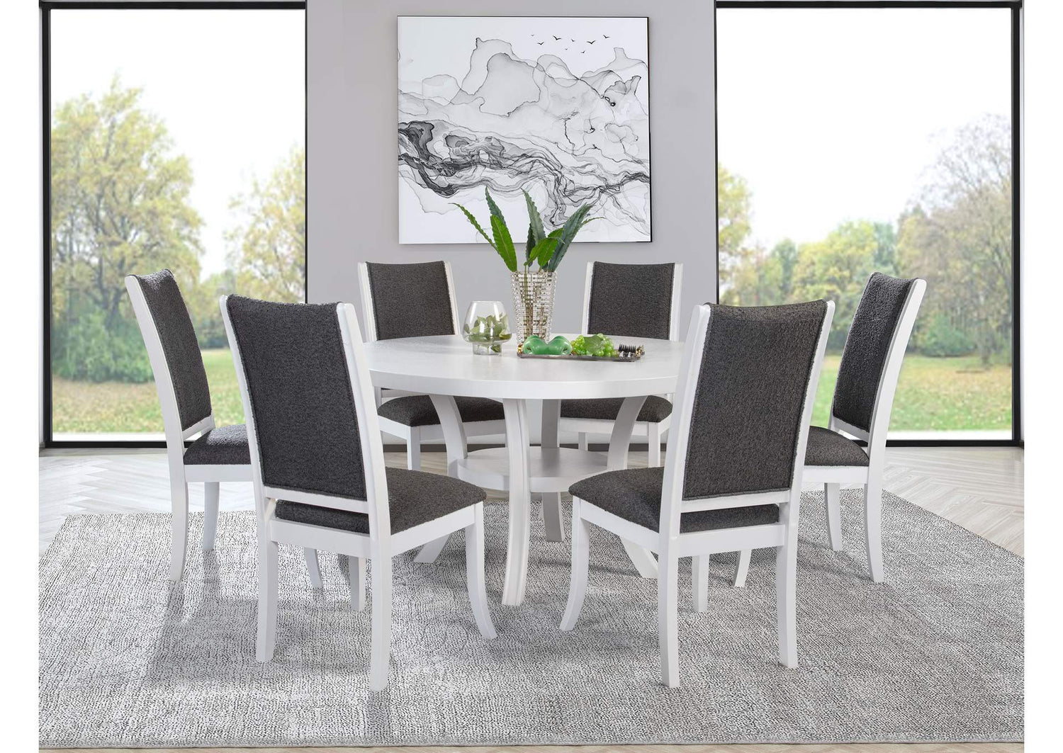 109330-S7 Judd 7-piece 54-inch Round Wood Dining Table Set Pearl White