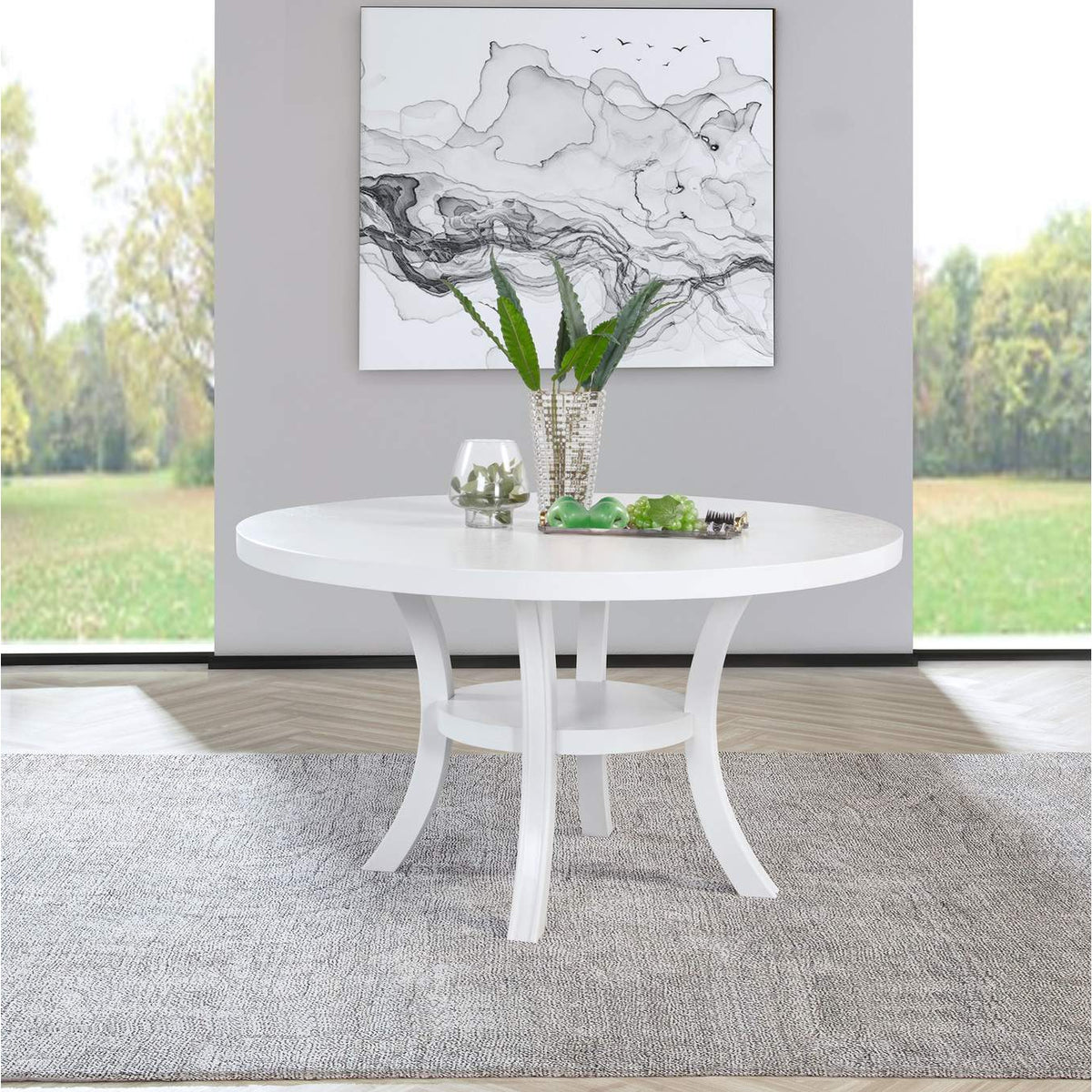 109330 Judd 54-inch Round Dining Wood Table with Shelf Pearl White
