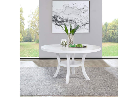 109330 Judd 54-inch Round Dining Wood Table with Shelf Pearl White