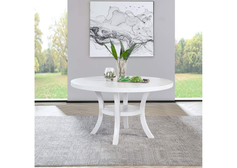 109330 Judd 54-inch Round Dining Wood Table with Shelf Pearl White