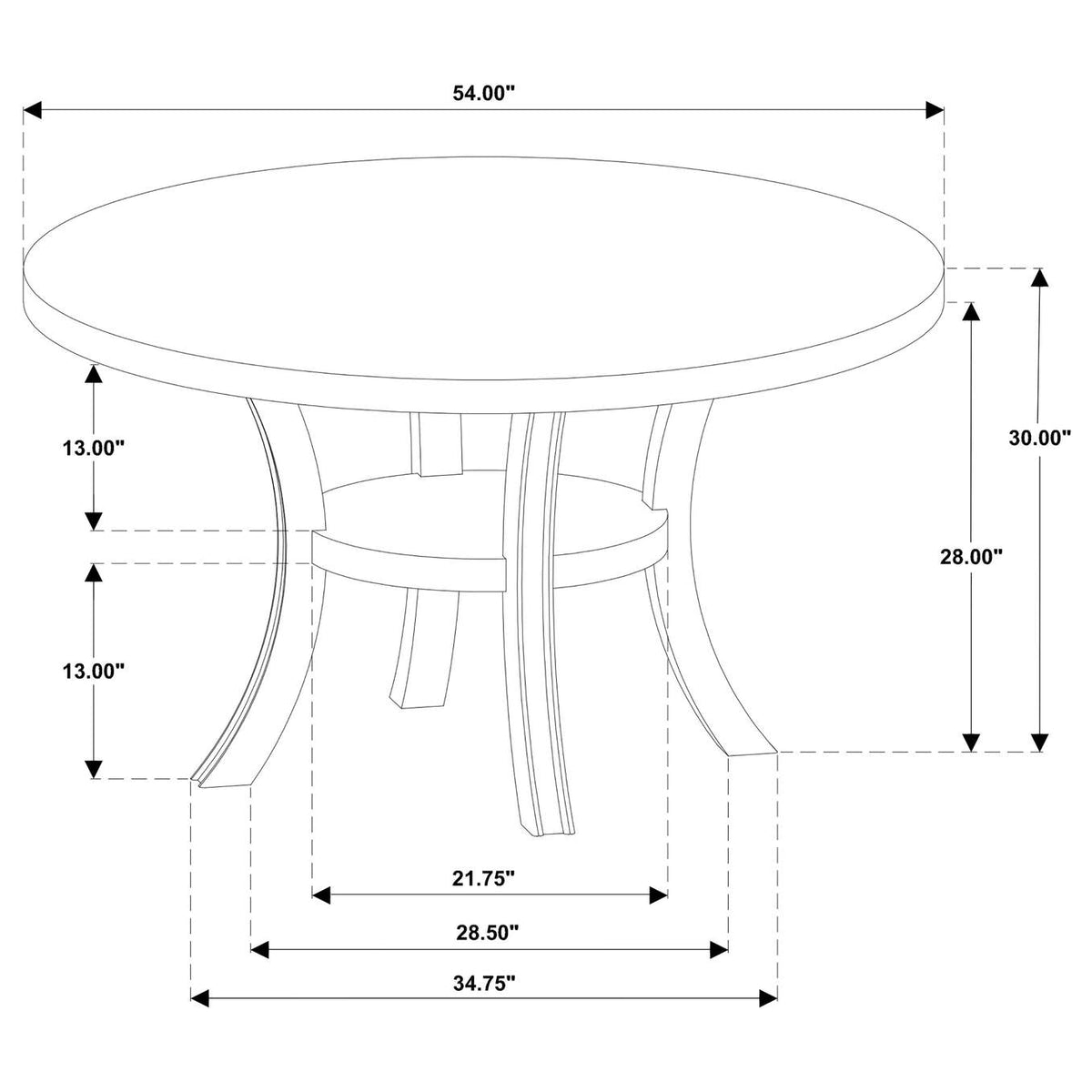 109330 Judd 54-inch Round Dining Wood Table with Shelf Pearl White