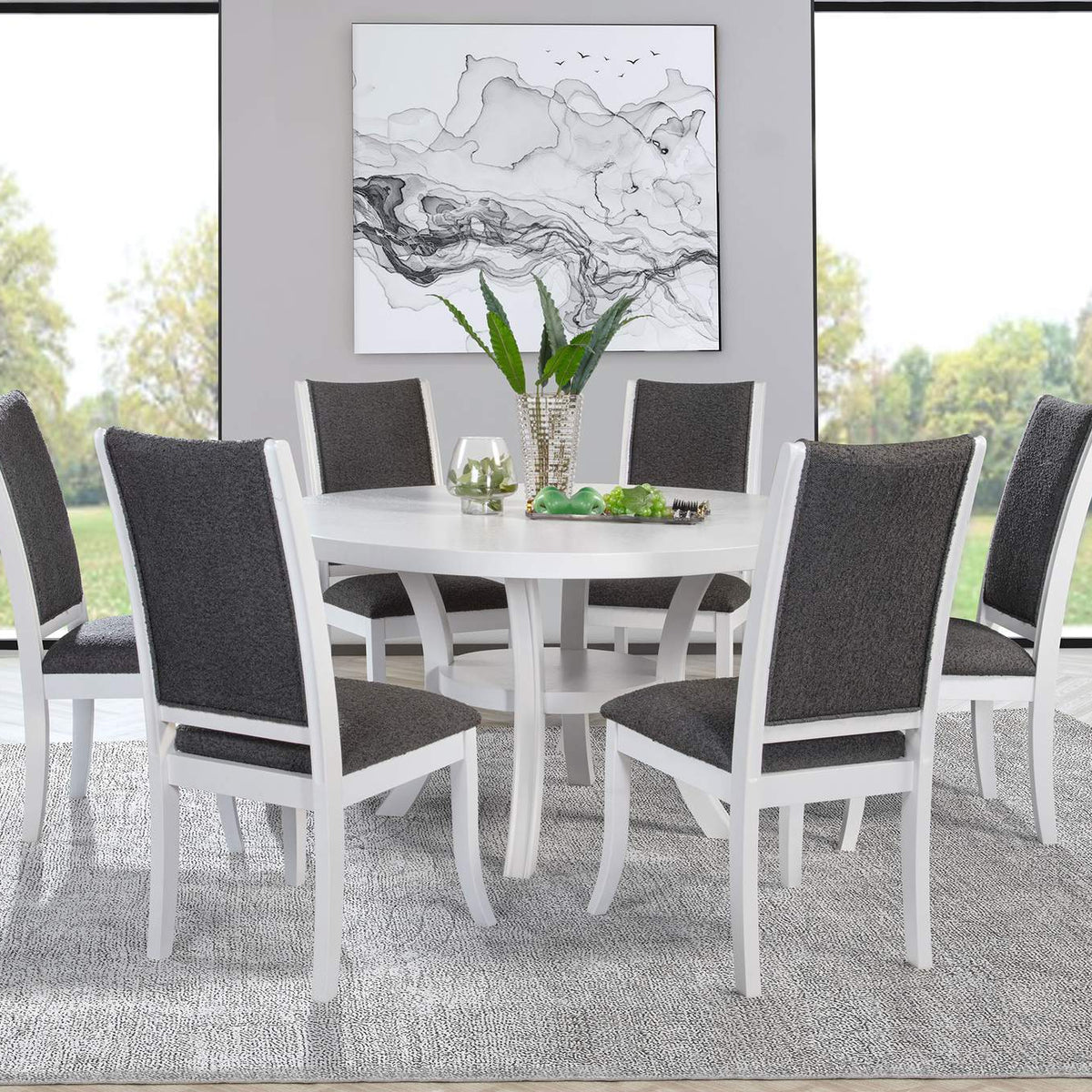 109330 Judd 54-inch Round Dining Wood Table with Shelf Pearl White