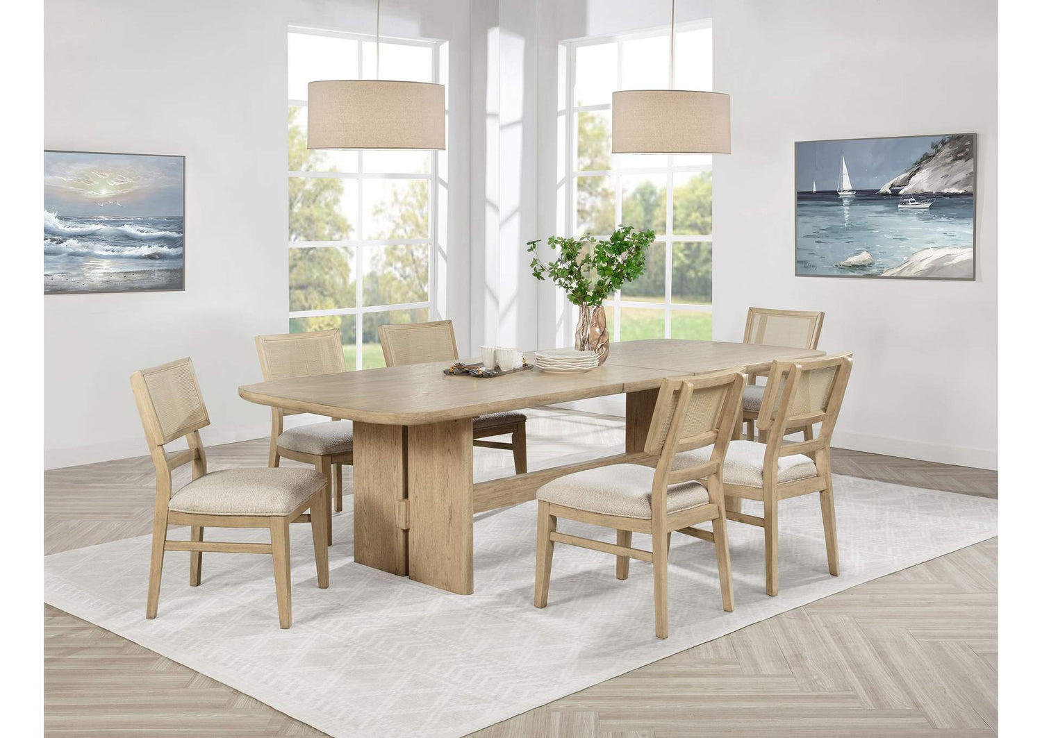 109381-S7 Kailani 7-piece Rectangular Wood Dining Table Set Beige Oak