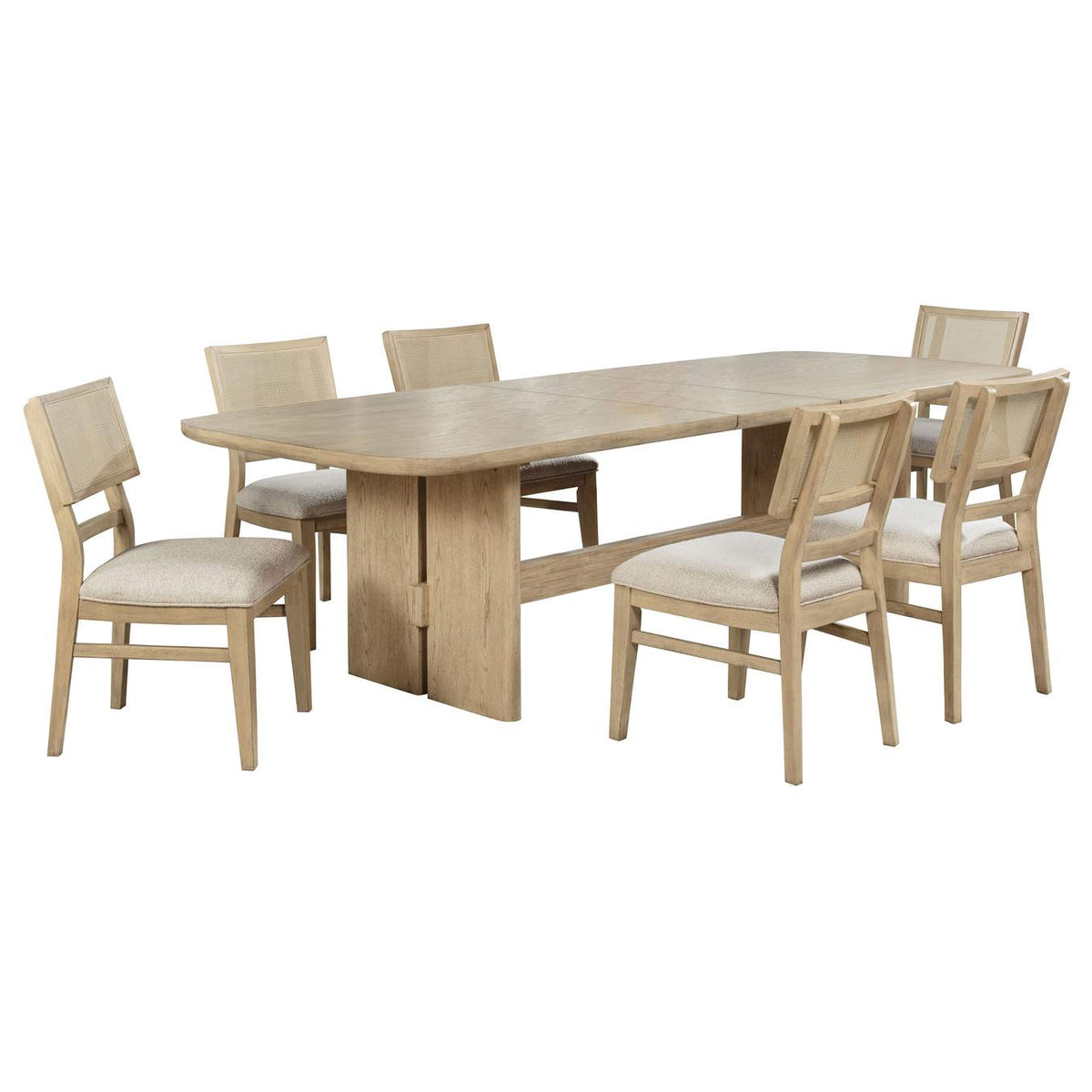 109381-S7 Kailani 7-piece Rectangular Wood Dining Table Set Beige Oak