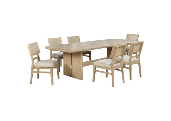 109381-S7 Kailani 7-piece Rectangular Wood Dining Table Set Beige Oak