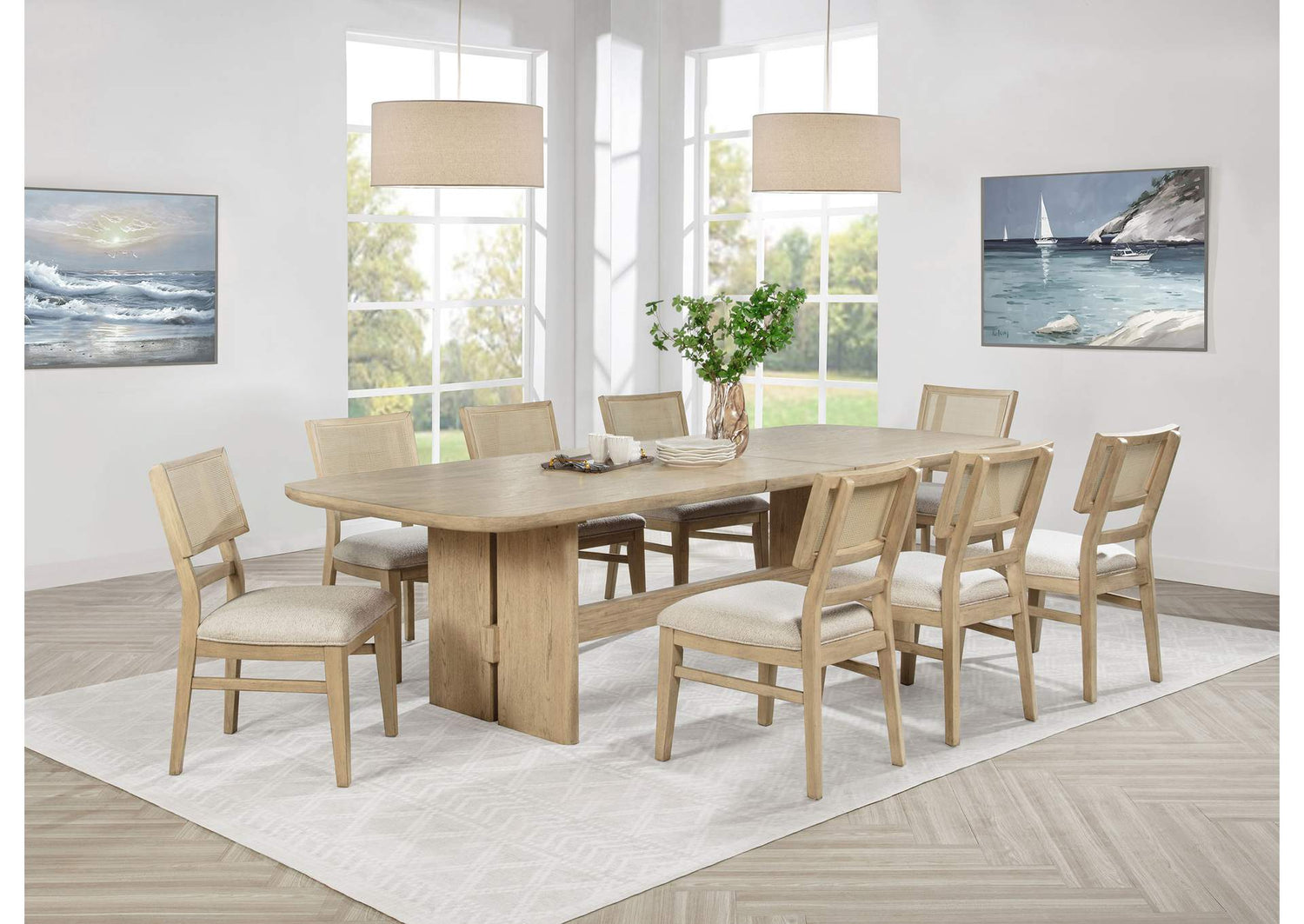 109381-S9 Kailani 9-piece Rectangular Wood Dining Table Set Beige Oak
