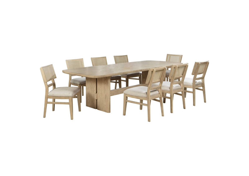 109381-S9 Kailani 9-piece Rectangular Wood Dining Table Set Beige Oak