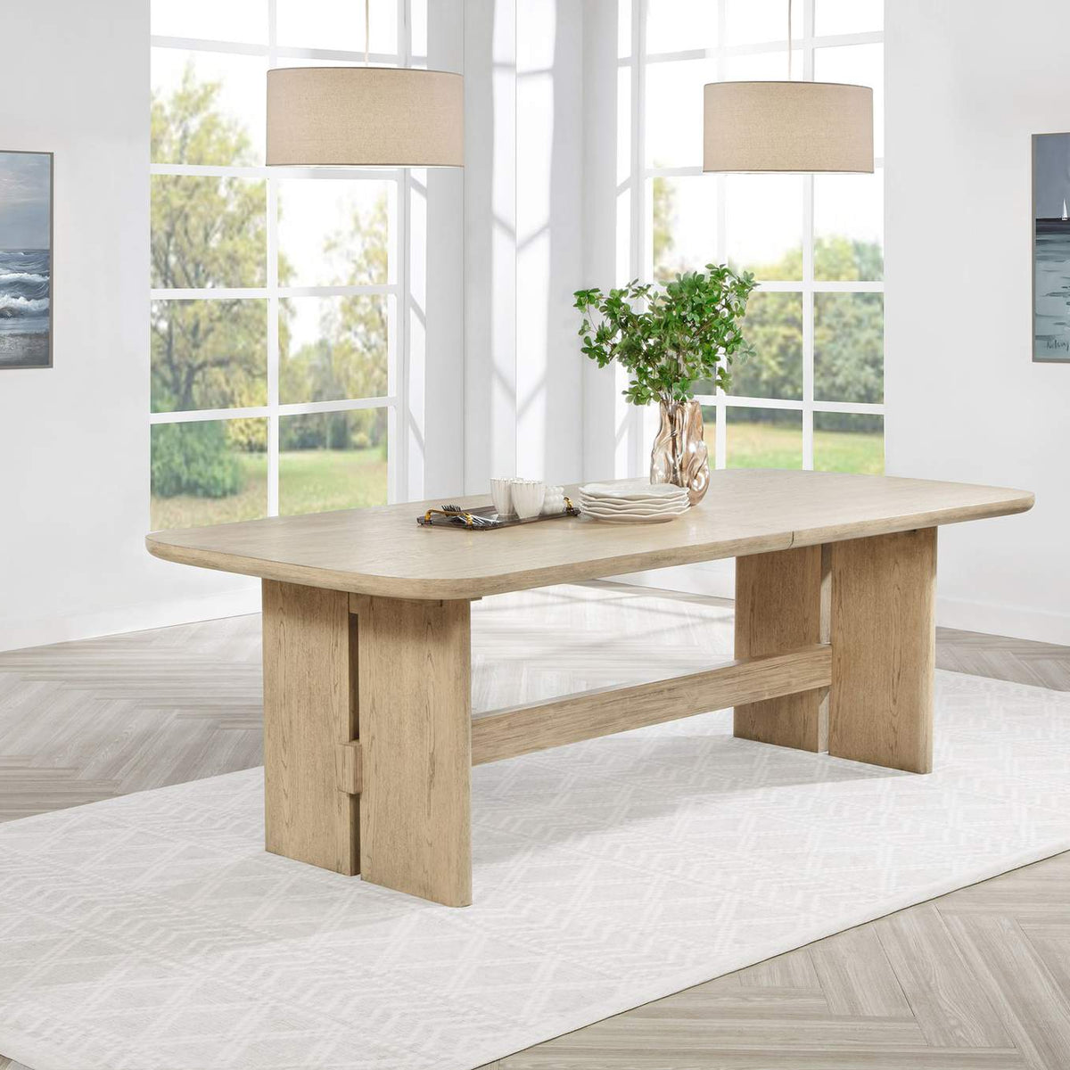 109381 Kailani 110-inch Rectangular Wood Dining Table Beige Oak