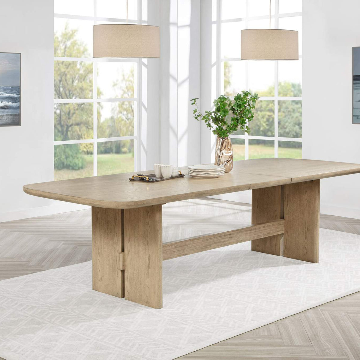 109381 Kailani 110-inch Rectangular Wood Dining Table Beige Oak