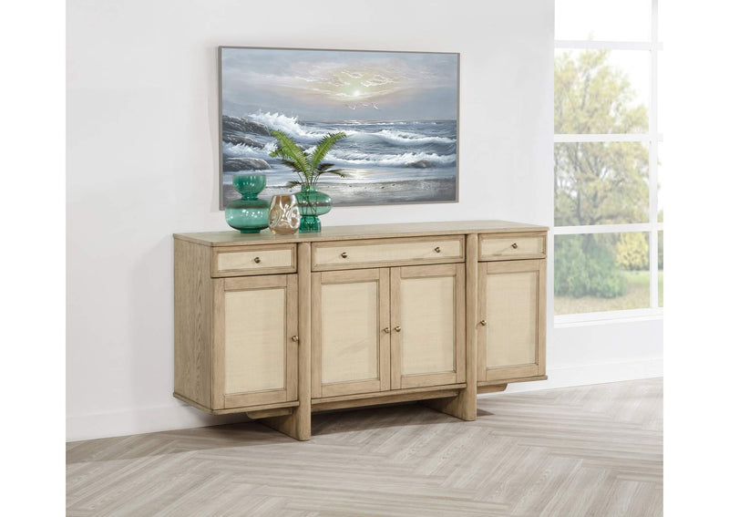 109385 Kailani 4-door Cane Sideboard Buffet Cabinet Beige Oak