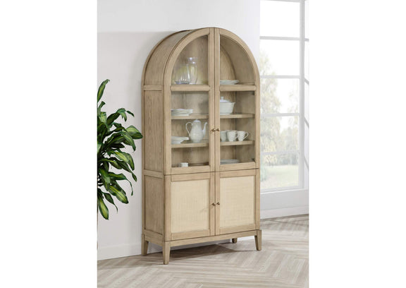 109386 Kailani 4-Door Cane Dining Vitrine Display Cabinet Beige Oak