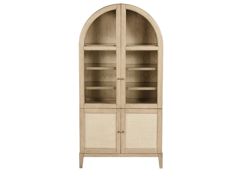 109386 Kailani 4-Door Cane Dining Vitrine Display Cabinet Beige Oak