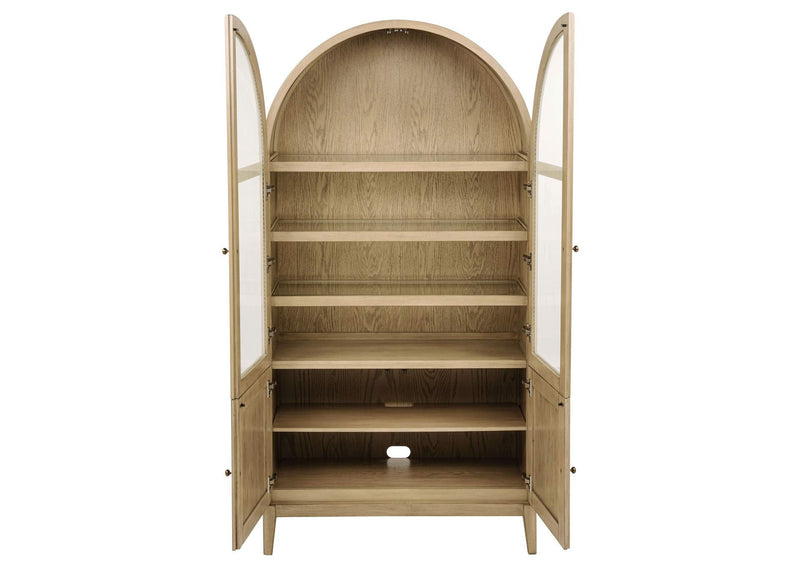 109386 Kailani 4-Door Cane Dining Vitrine Display Cabinet Beige Oak