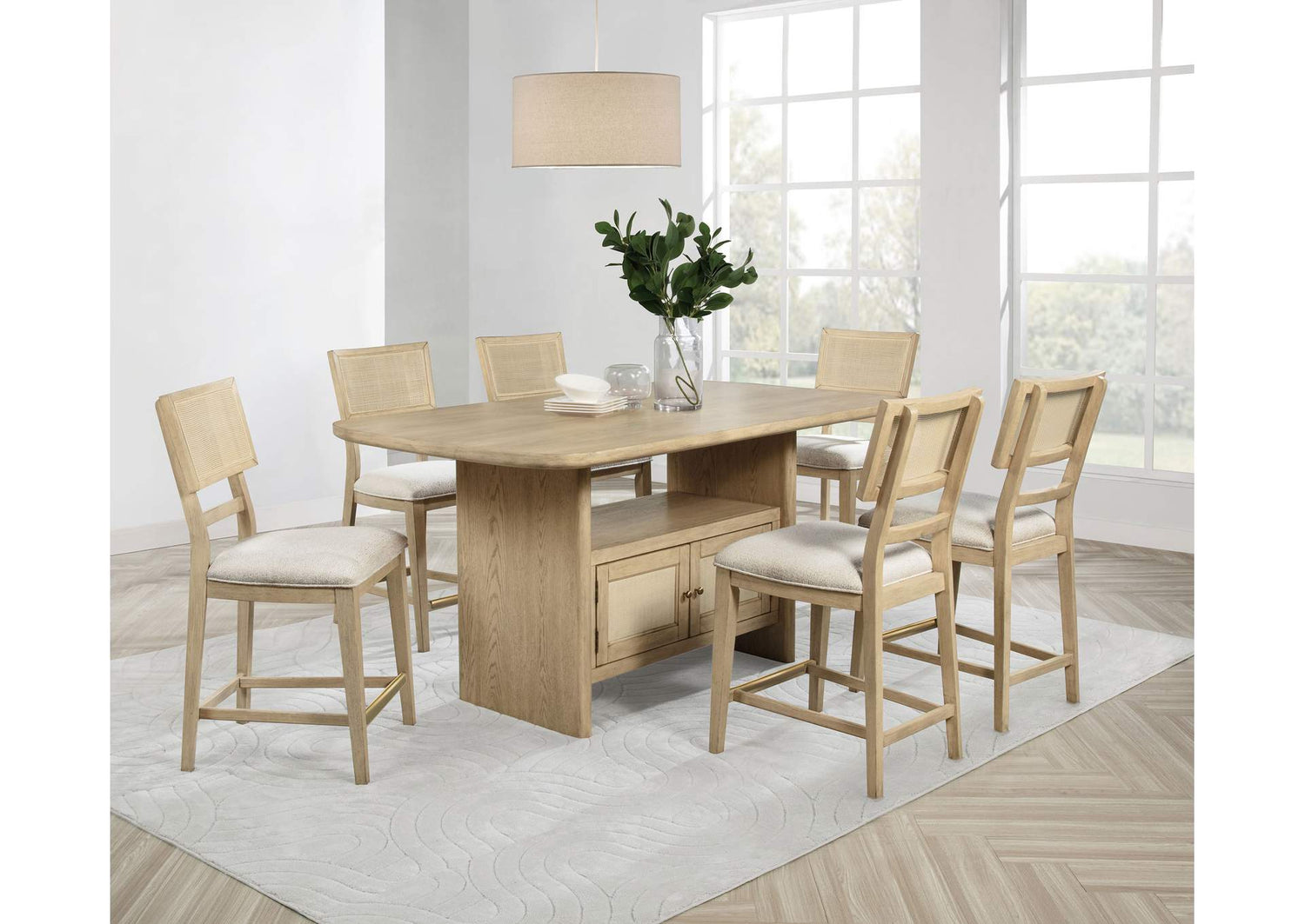 109388-S7 Kailani 7-piece Wood Counter Height Dining Set Beige Oak