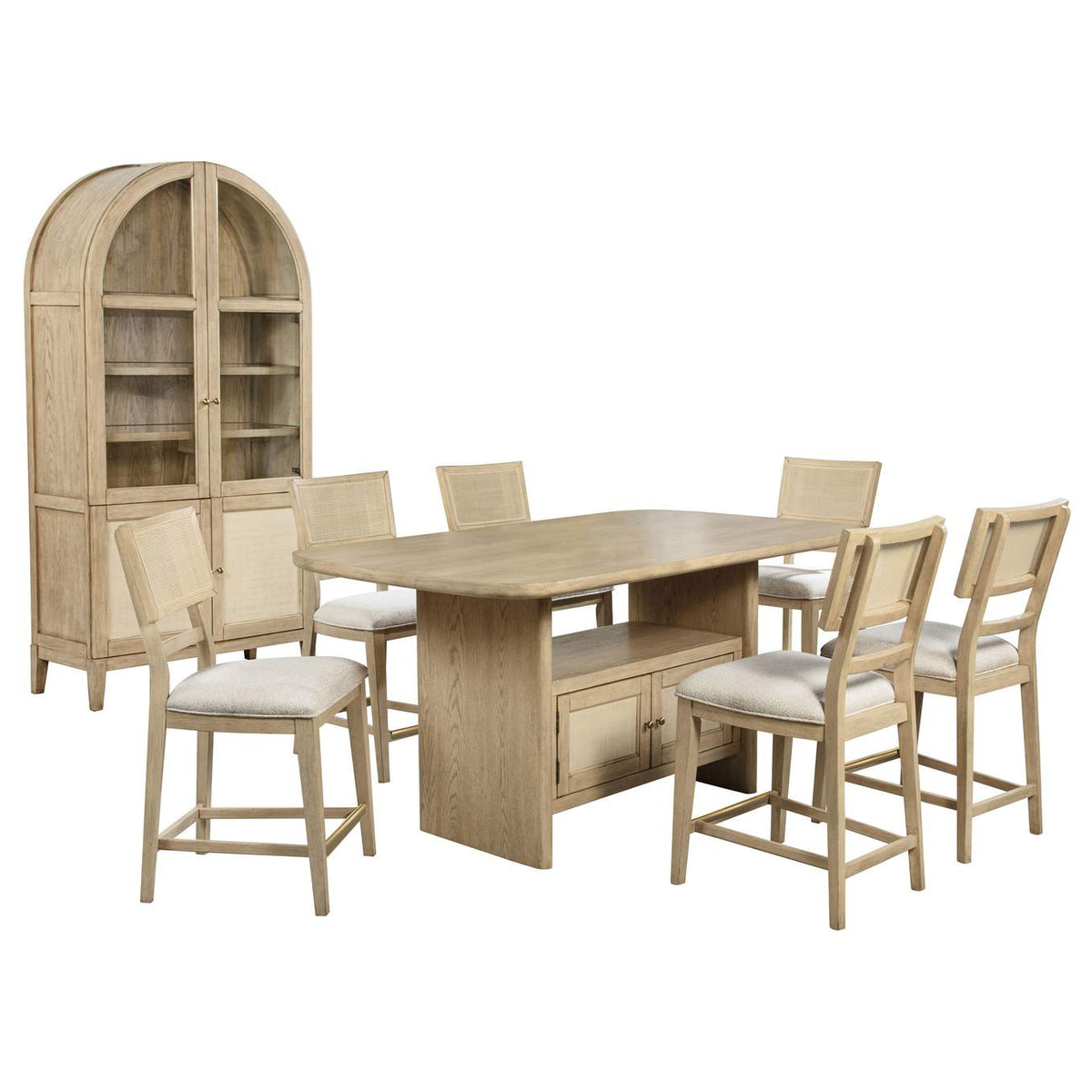109388-S8 Kailani 8-piece Counter Dining Set with Cabinet Beige Oak