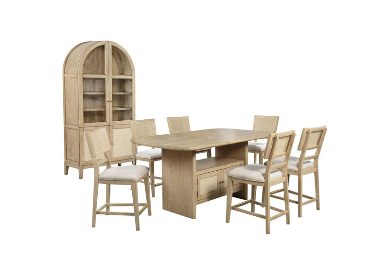 109388-S8 Kailani 8-piece Counter Dining Set with Cabinet Beige Oak
