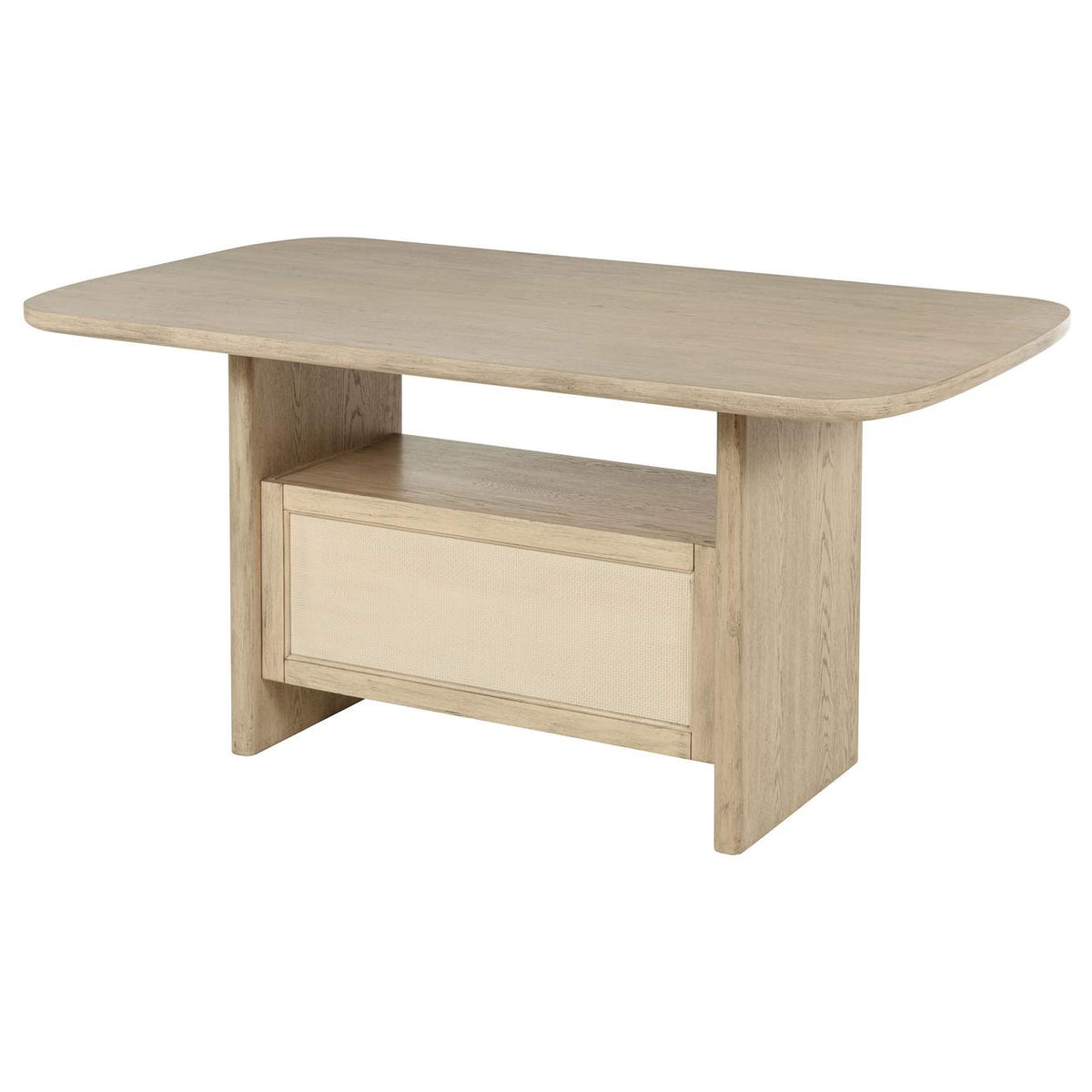109388 Kailani Cane Counter Height Storage Dining Table Beige Oak