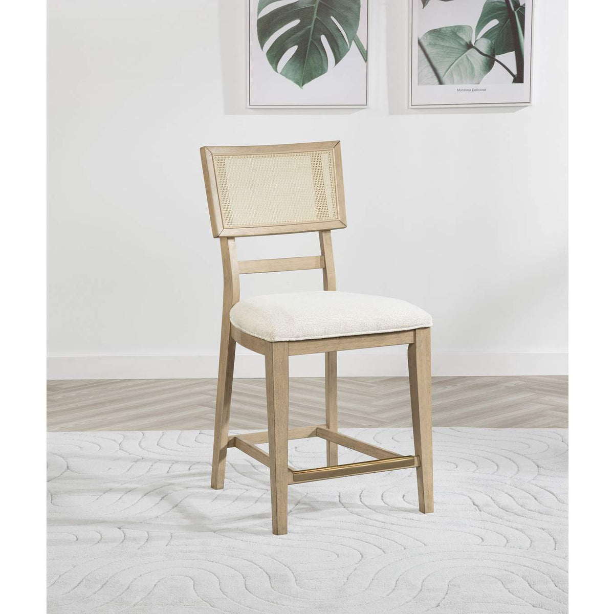 109389 Kailani Rattan Cane Counter Side Chair Beige Oak (Set of 2)