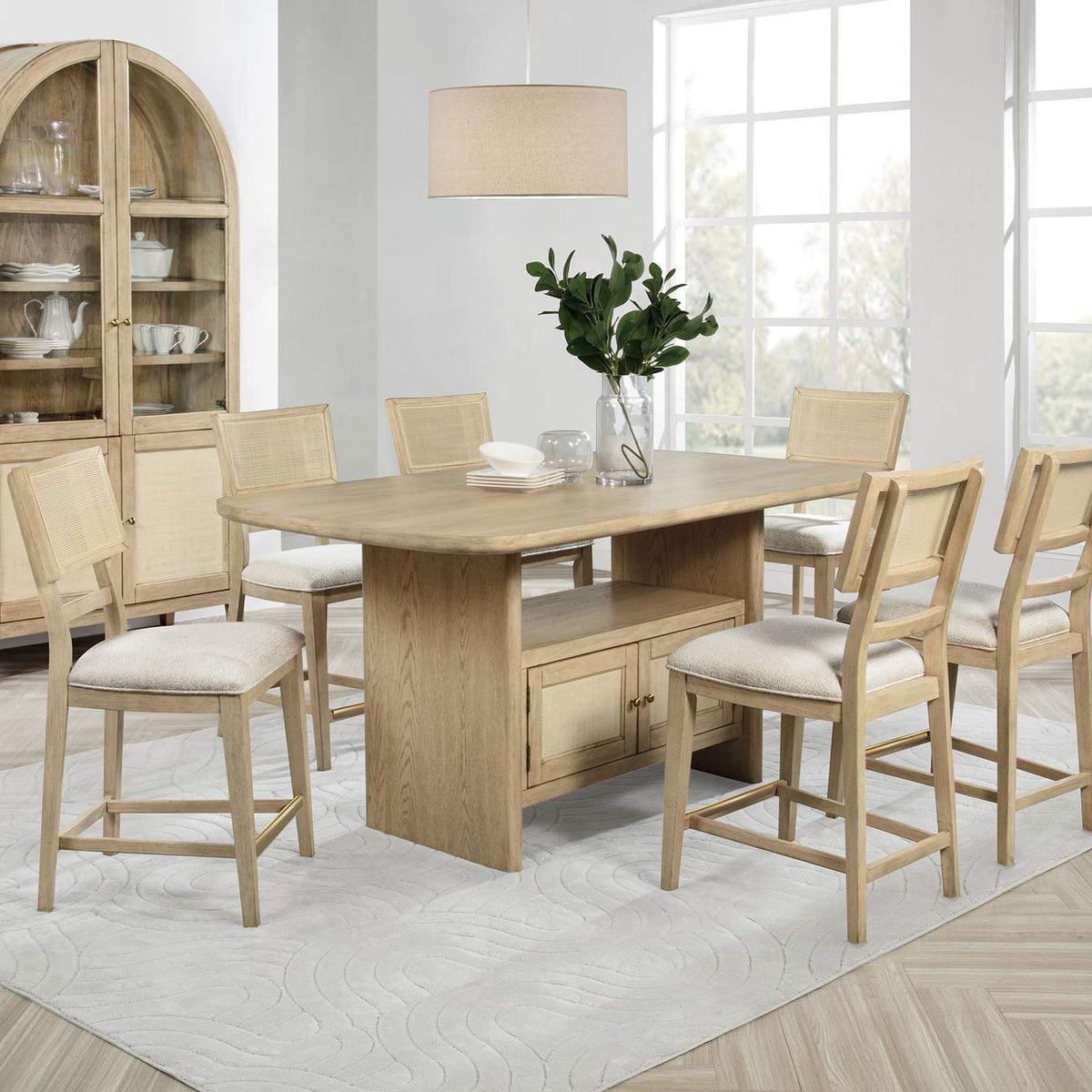 109389 Kailani Rattan Cane Counter Side Chair Beige Oak (Set of 2)