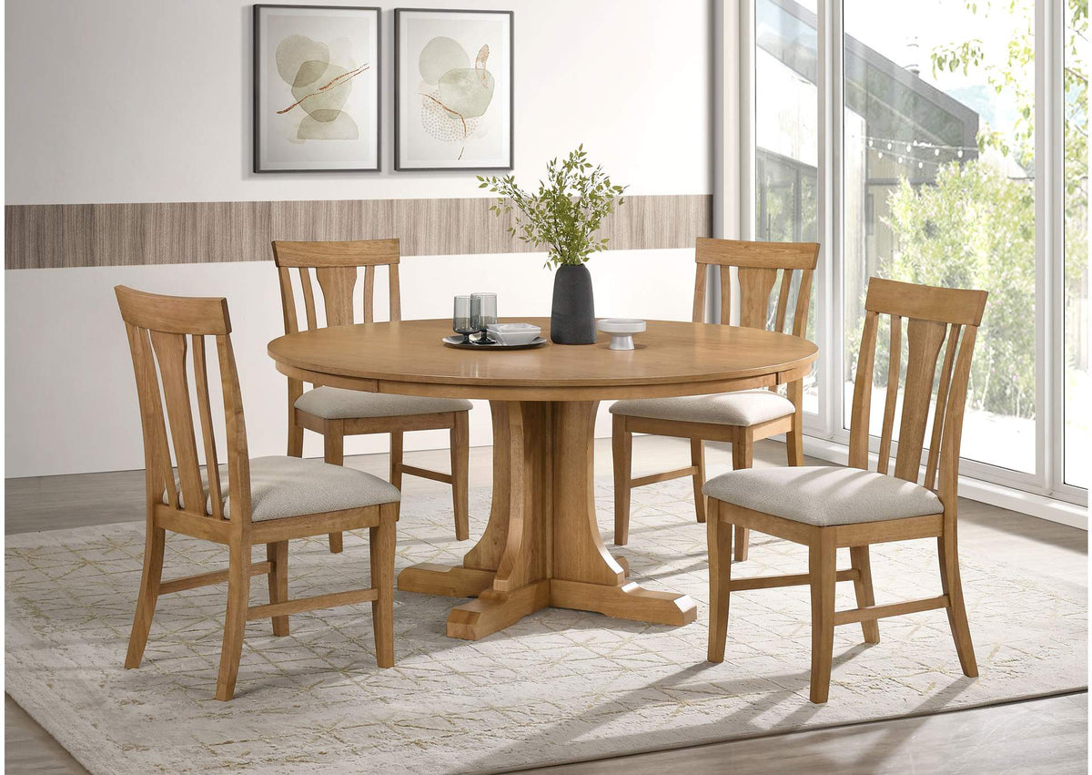 109460-S5 Hartville 5-piece Round Dining Table Set Natural Light Brown