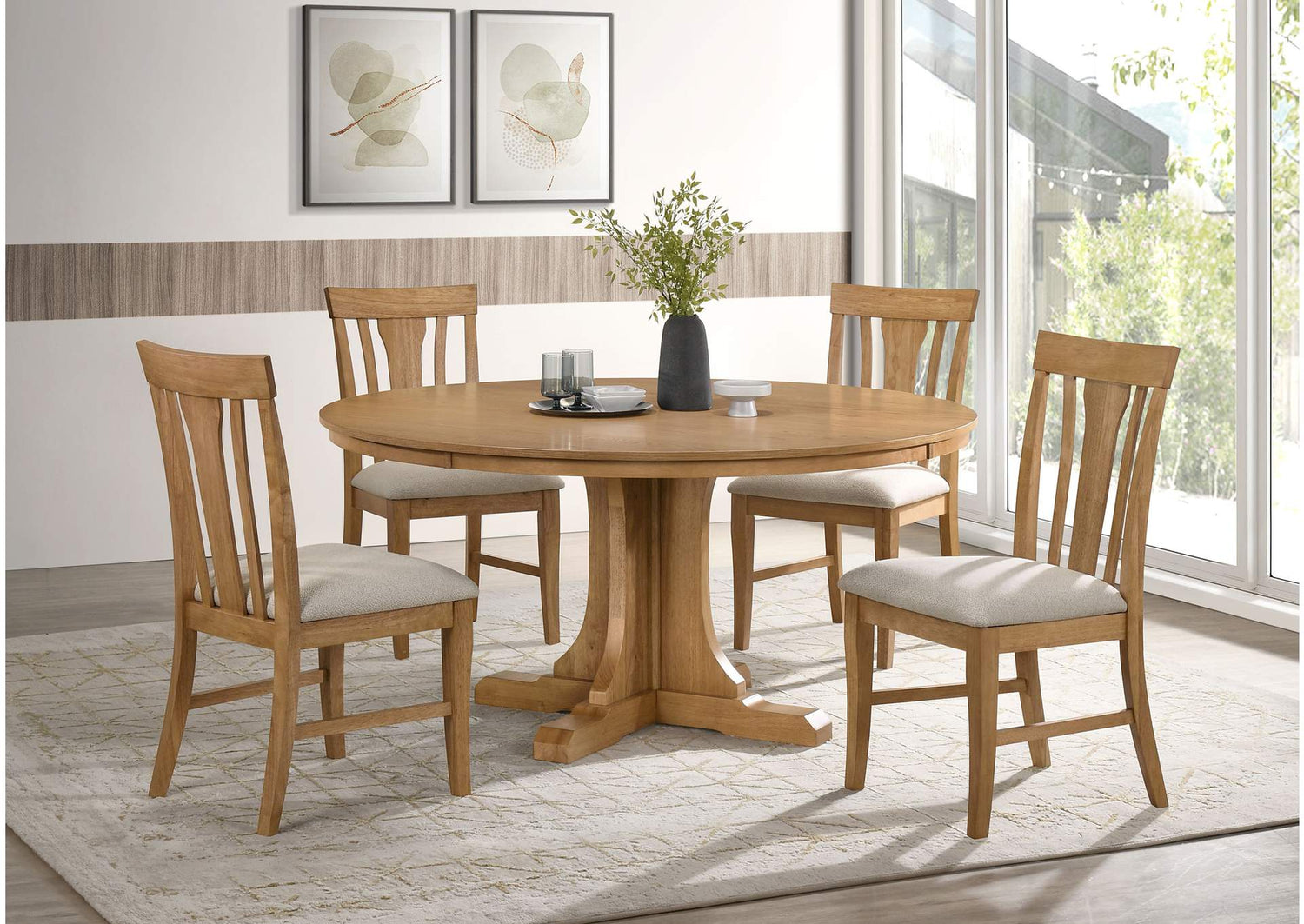 109460-S5 Hartville 5-piece Round Dining Table Set Natural Light Brown