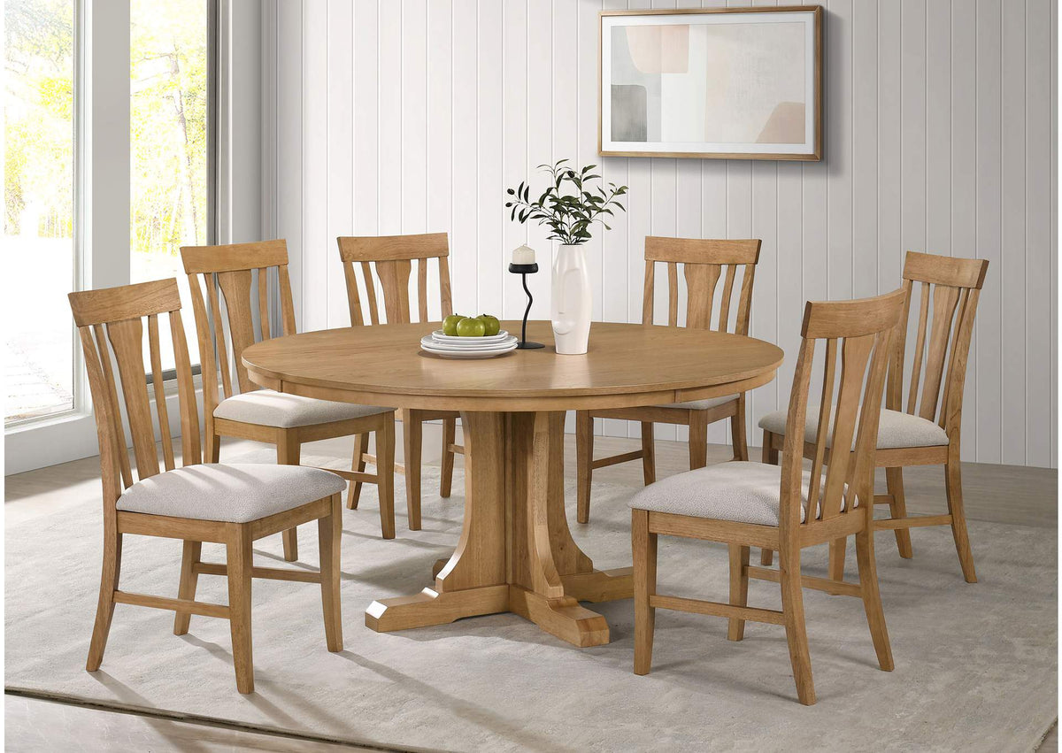 109460-S7 Hartville 7-piece Round Dining Table Set Natural Light Brown