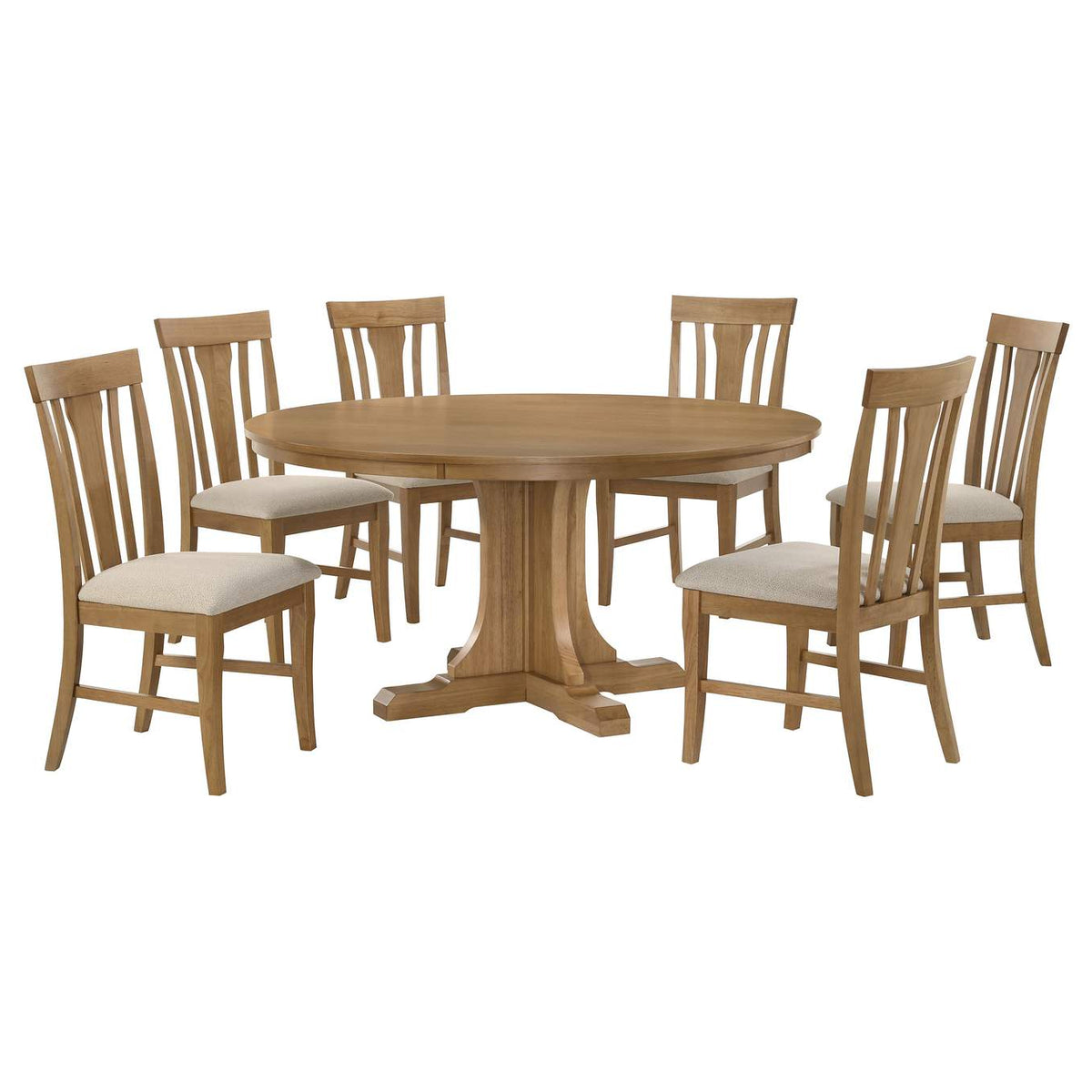 109460-S7 Hartville 7-piece Round Dining Table Set Natural Light Brown