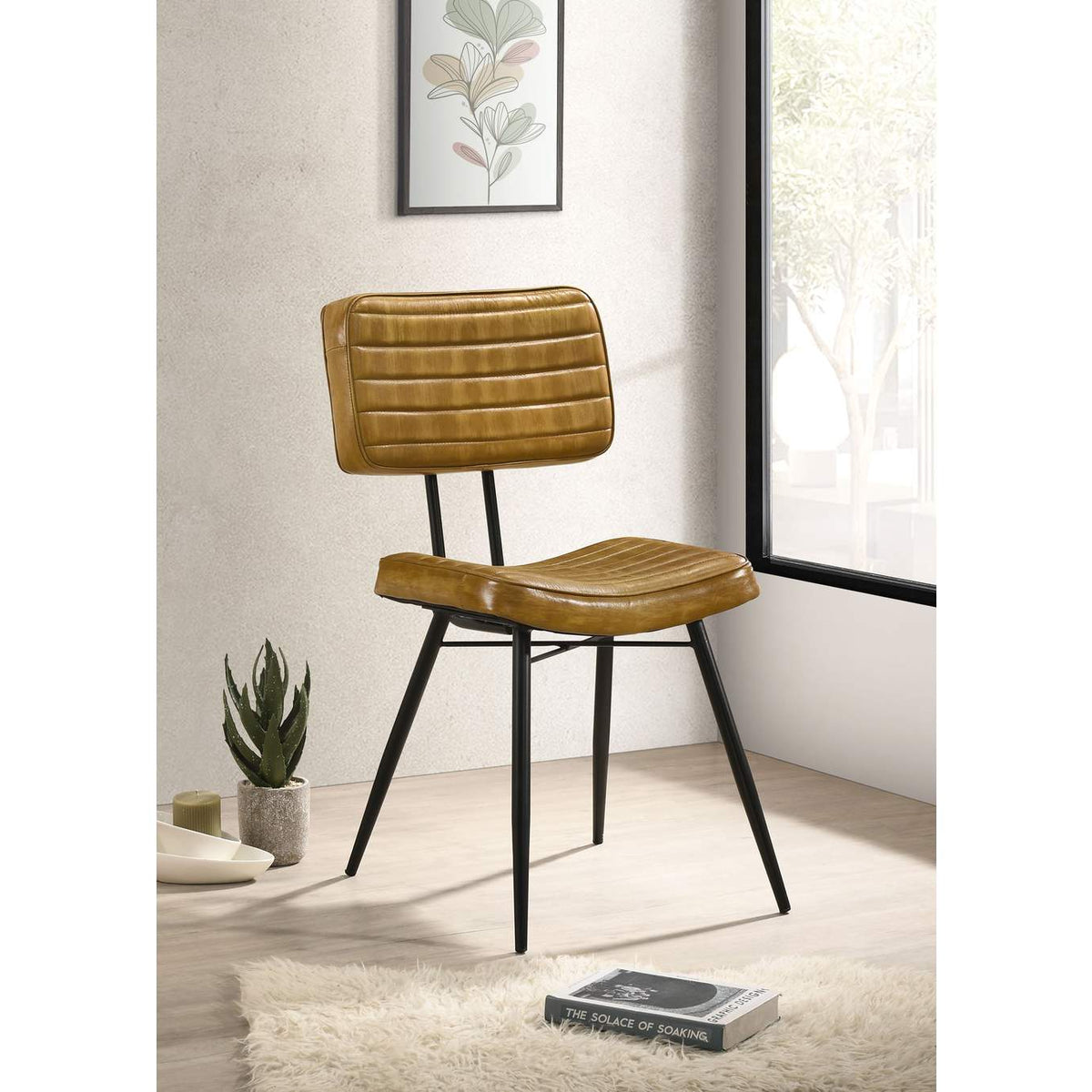 110642 Misty Leather Upholstered Dining Side Chair Camel (Set of 2)