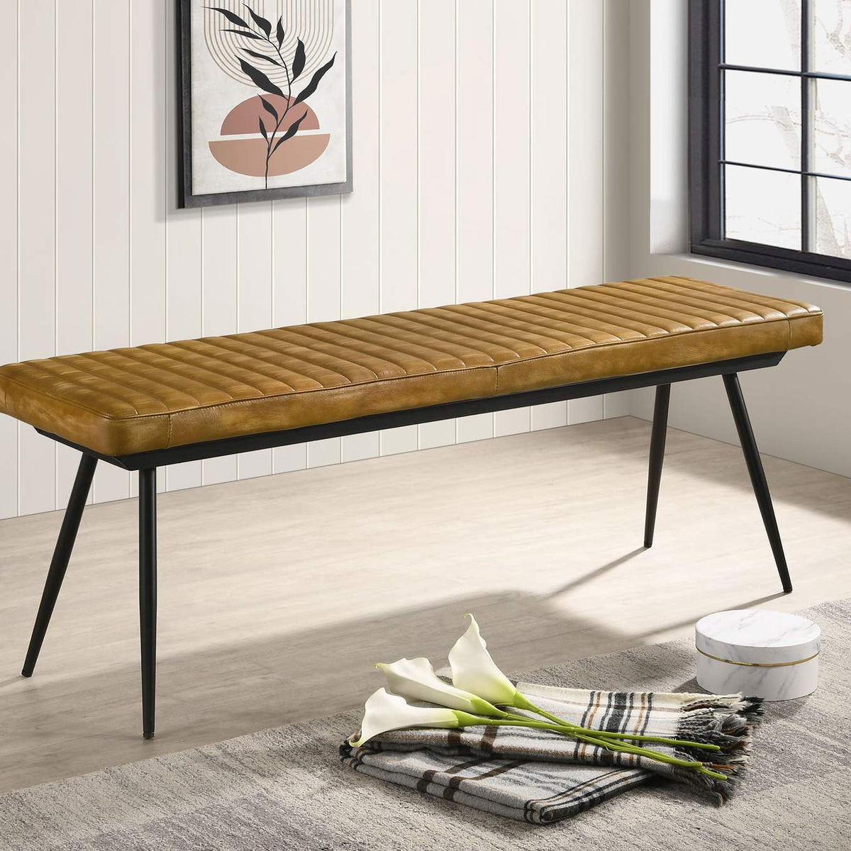 110643 Misty Leather Upholstered Dining Bench Antique Camel