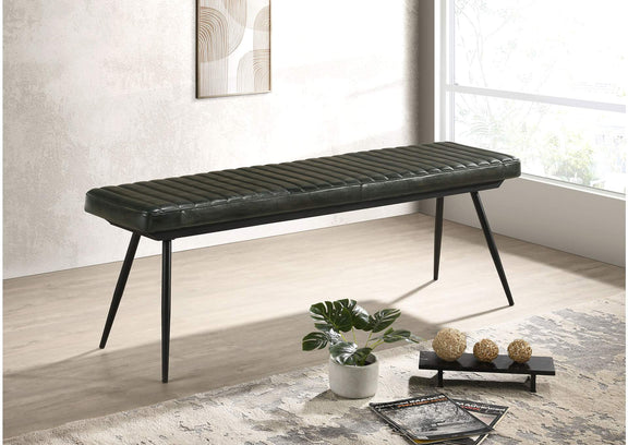 110653 Misty Leather Upholstered Dining Bench Antique Espresso