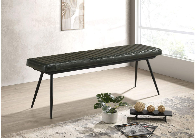110653 Misty Leather Upholstered Dining Bench Antique Espresso