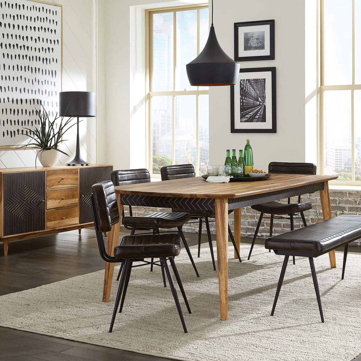 110653 Misty Leather Upholstered Dining Bench Antique Espresso