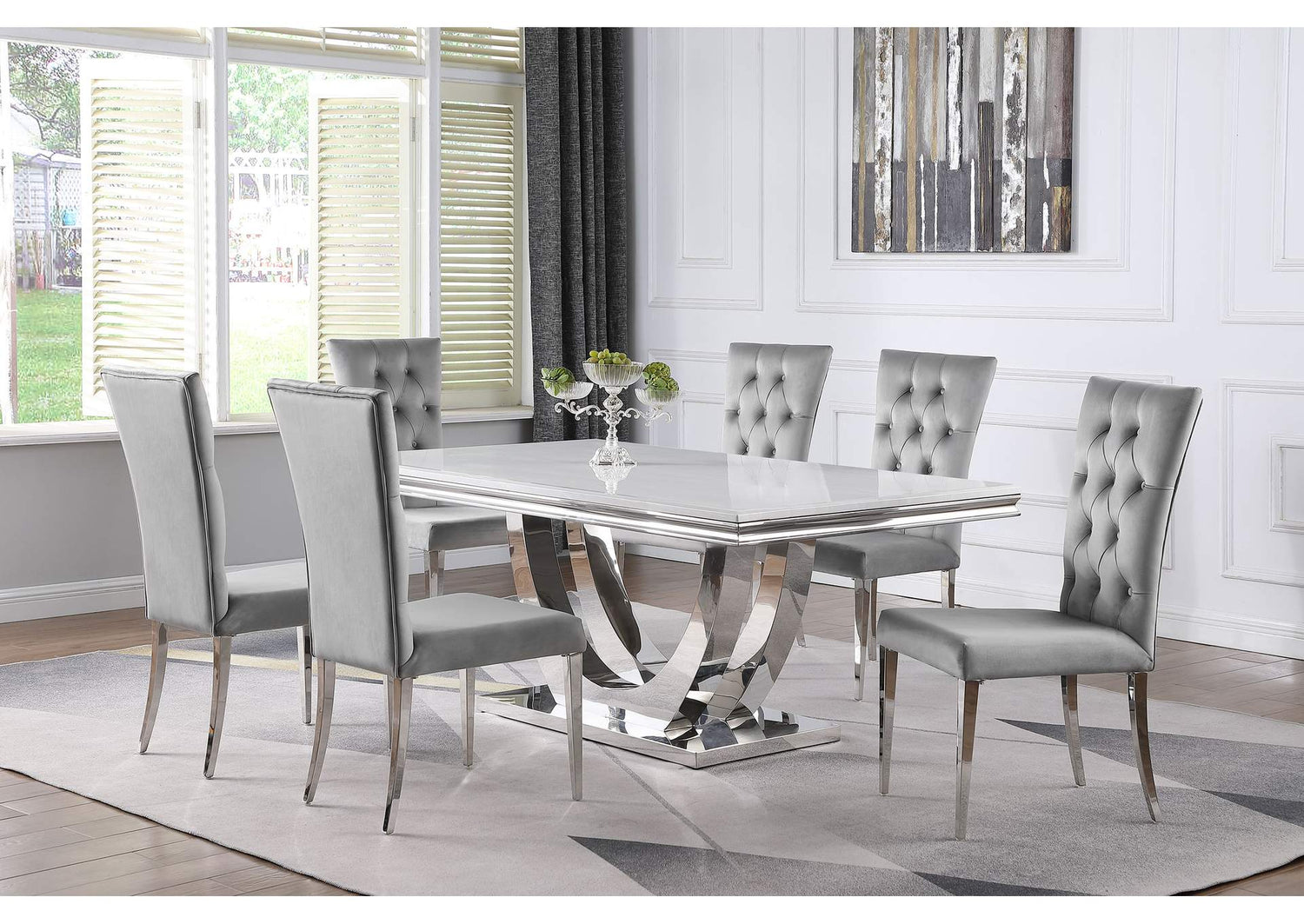 Kerwin 7-piece Rectangular Dining Table Set Grey and Chrome