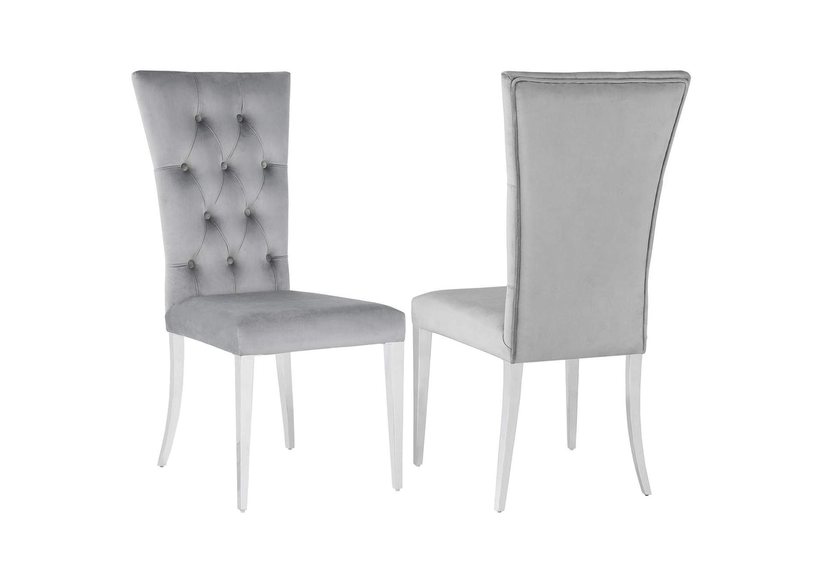 111103 Kerwin Velvet Upholstered Dining Side Chair Grey (Set of 2)