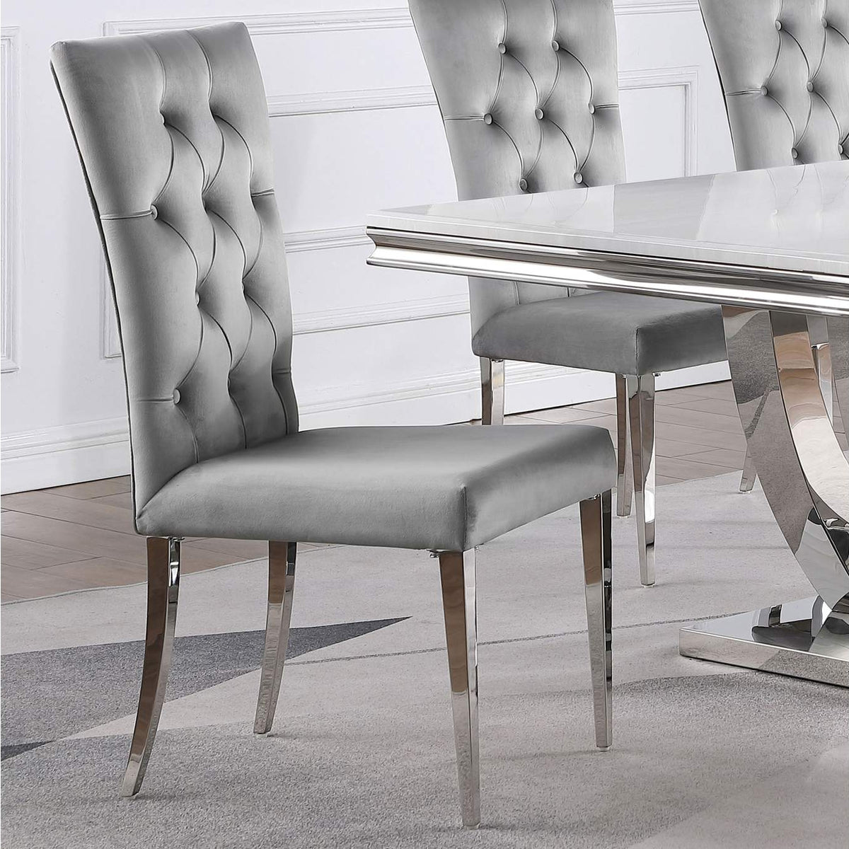 111103 Kerwin Velvet Upholstered Dining Side Chair Grey (Set of 2)