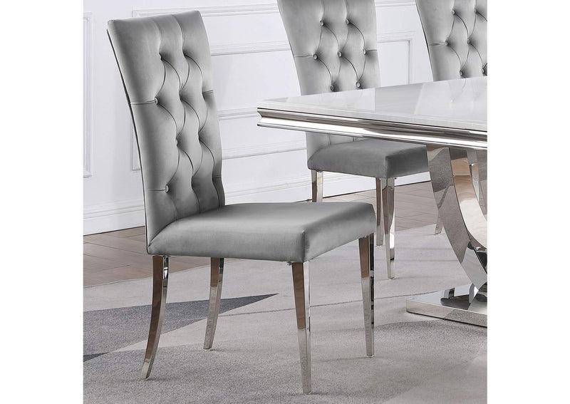 111103 Kerwin Velvet Upholstered Dining Side Chair Grey (Set of 2)