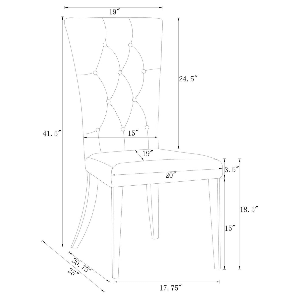 111103 Kerwin Velvet Upholstered Dining Side Chair Grey (Set of 2)