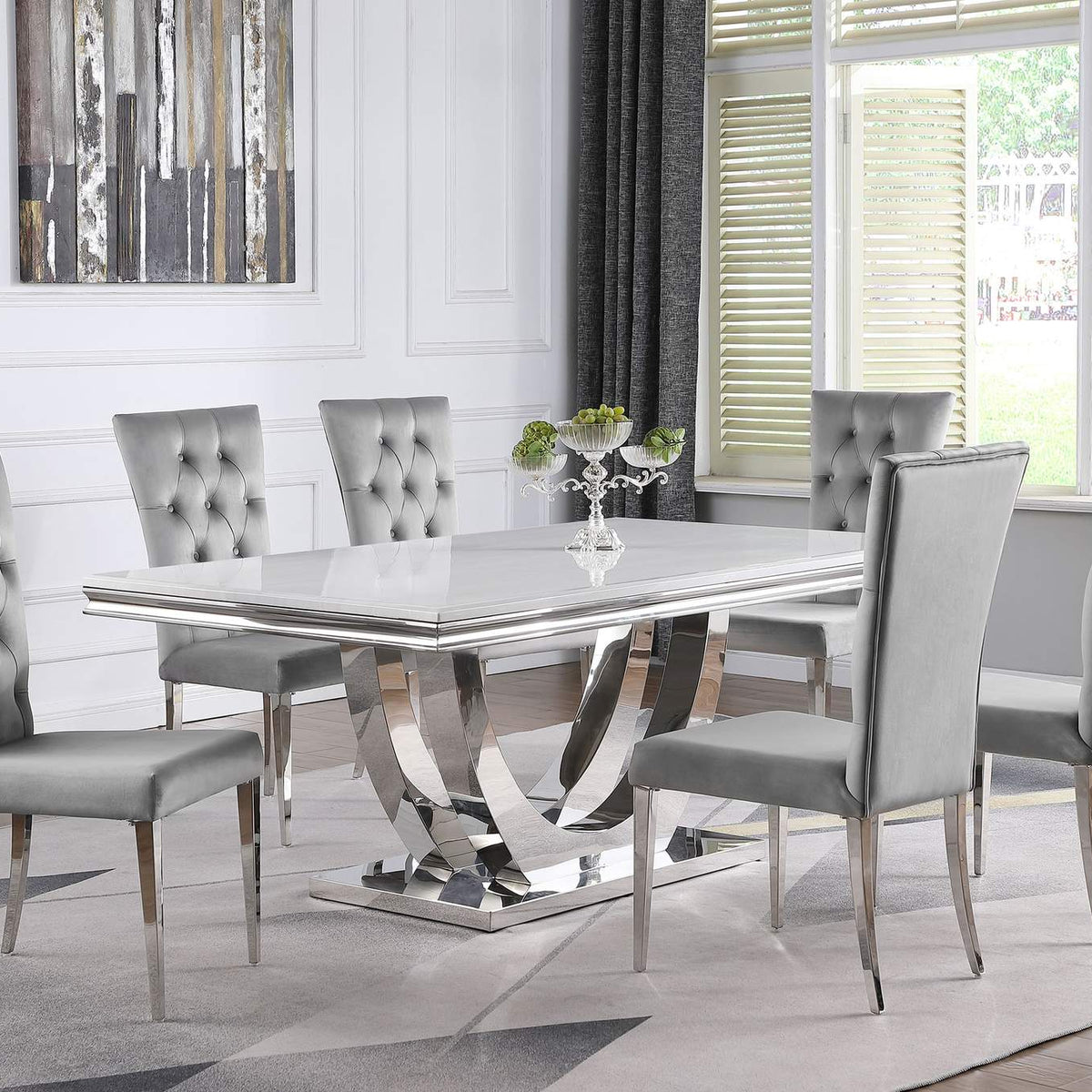 111103 Kerwin Velvet Upholstered Dining Side Chair Grey (Set of 2)