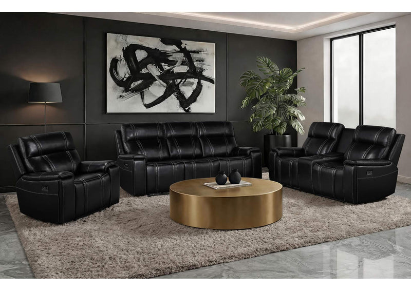 U8880-BLK_LEATHER-PRS_PCRLS U8880 BLACK LEATHER POWER RECLINING SOFA - POWER CONSOLE RECLINING SOFA