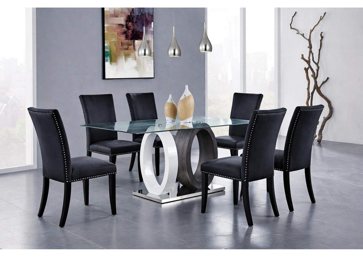 D1628DT+D03DC-BLK_7PC D1628 DINING TABLE AND 6 D03 BLACK DINING CHAIRS