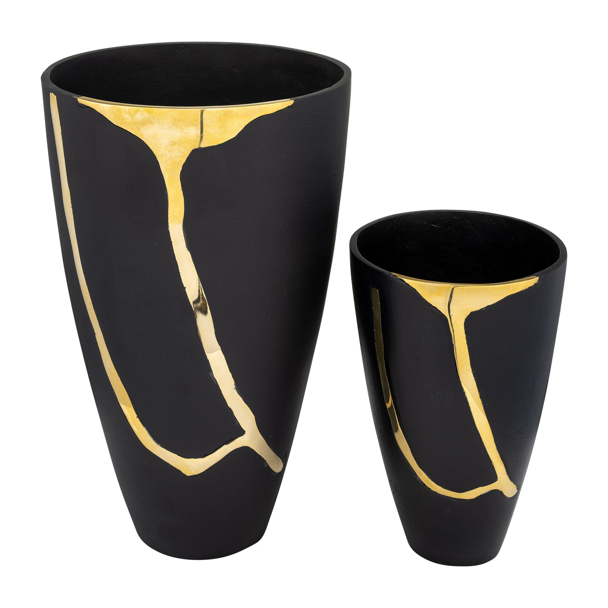 Metal Cracked Design Vases 9 / 17" (Set of 2) - Brass / Chestnut