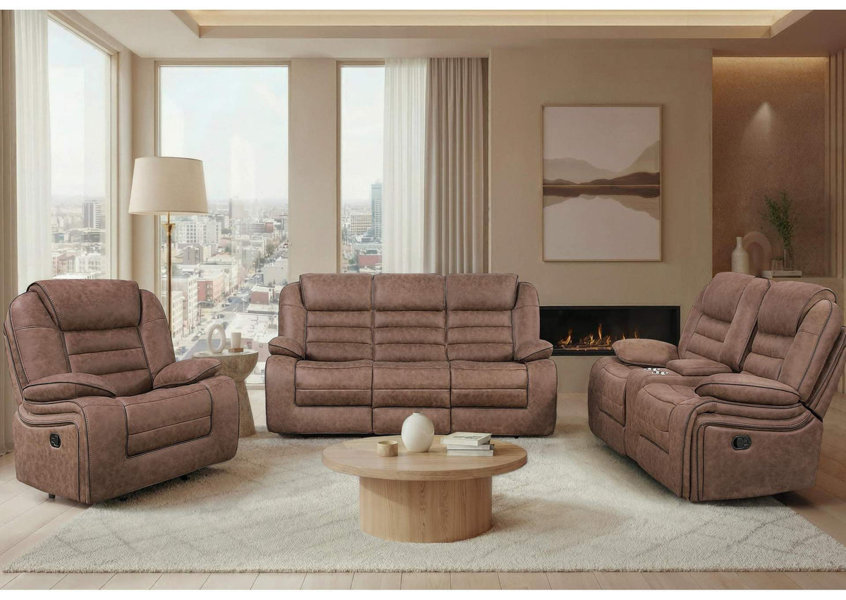 U2250-BROWN-RS_CRLS_GR U2250 BROWN RECLINING SOFA - CONSOLE RECLINING LOVESEAT - GLIDER RECLINER