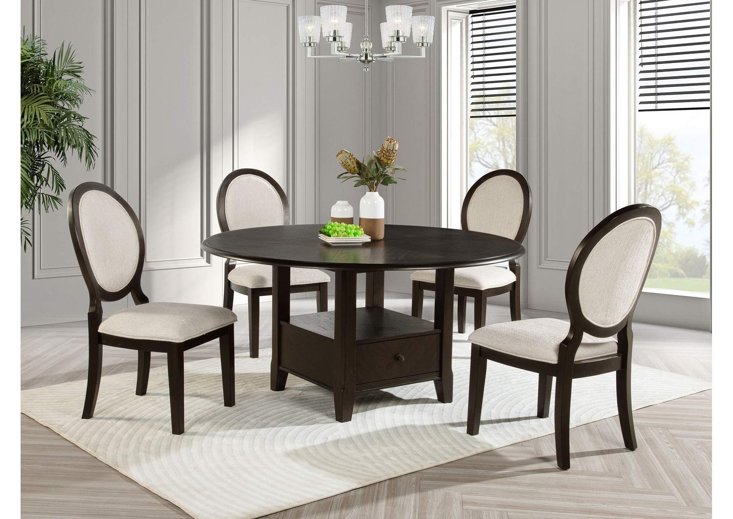 115100-S5 Twyla 5-piece 60-inch Round Wood Dining Table Set Dark Cocoa