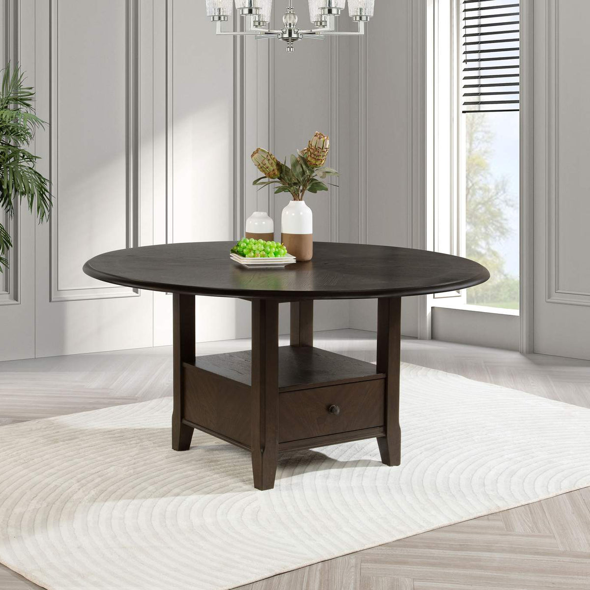 115100 Twyla 60-inch Round Dining Table with Drawer Dark Cocoa