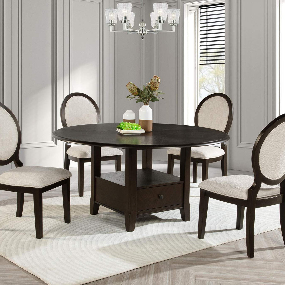 115100 Twyla 60-inch Round Dining Table with Drawer Dark Cocoa
