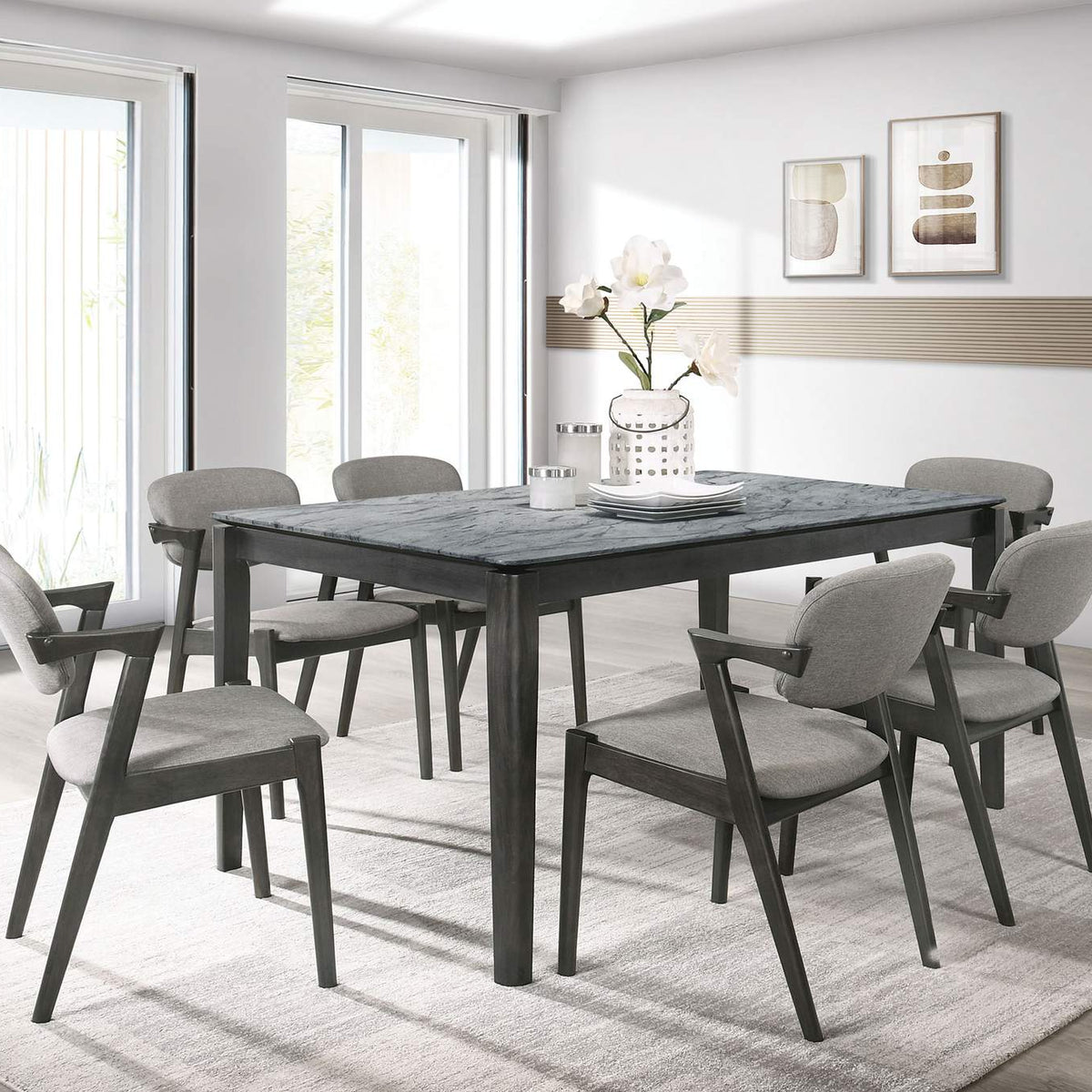115112 Stevie Padded Wood Dining Arm Chair Black (Set of 2)