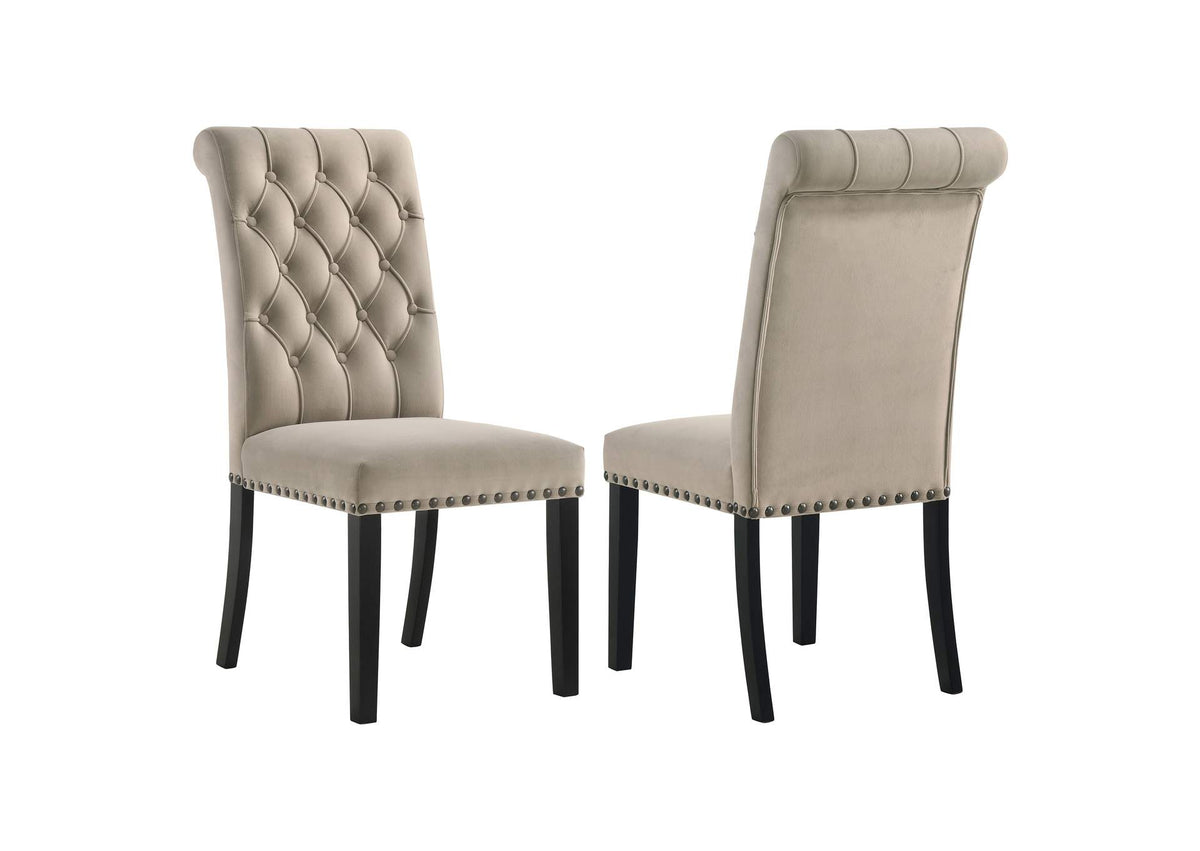 115182 Alana Velvet Upholstered Dining Side Chair Sand (Set of 2)